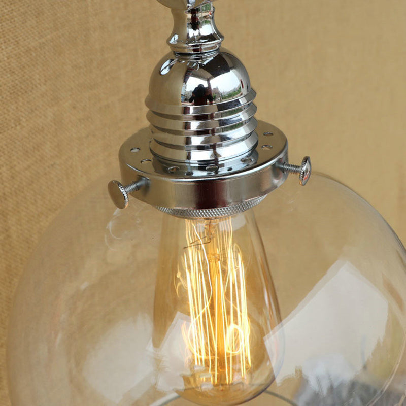 Vintage Orb Wall Lighting Fixture 1 Bulb Clear Glass Sconce Light in Chrome for Bathroom, 8"/4"/6" Wide Wooden Arm Clearhalo 'Industrial wall lights' 'Industrial' 'Middle century wall lights' 'Rustic wall lights' 'Tiffany' 'Wall Lamps & Sconces' 'Wall Lights' Lighting' 161658