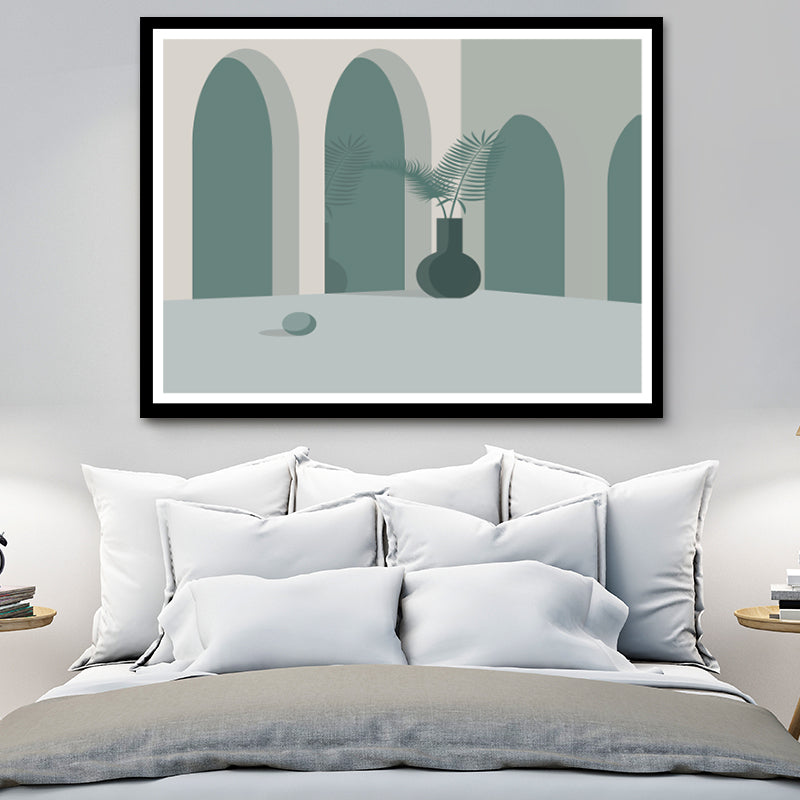 Courtyard Cat Wall Art Print Modern Aesthetic Architecture Canvas Print in Soft Color Green Clearhalo 'Art Gallery' 'Canvas Art' 'Contemporary Art Gallery' 'Modern' Arts' 1616656