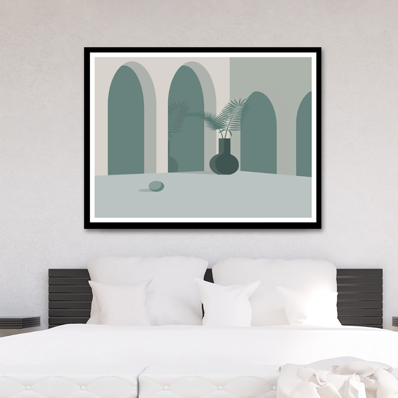 Courtyard Cat Wall Art Print Modern Aesthetic Architecture Canvas Print in Soft Color Clearhalo 'Art Gallery' 'Canvas Art' 'Contemporary Art Gallery' 'Modern' Arts' 1616657