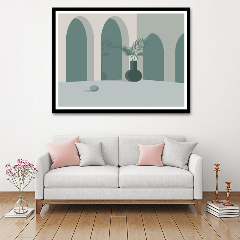 Courtyard Cat Wall Art Print Modern Aesthetic Architecture Canvas Print in Soft Color Clearhalo 'Art Gallery' 'Canvas Art' 'Contemporary Art Gallery' 'Modern' Arts' 1616658