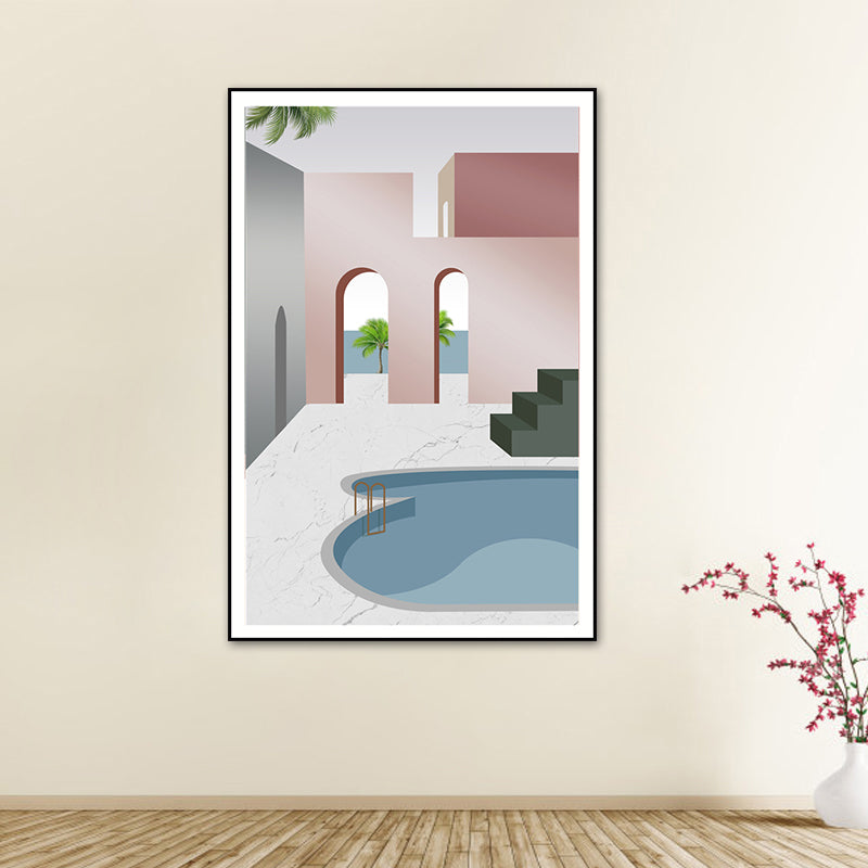 Swimming Pool Wall Art Soft Color Canvas Painting for Living Room, Textured Blue Clearhalo 'Art Gallery' 'Canvas Art' 'Contemporary Art Gallery' 'Modern' Arts' 1616678