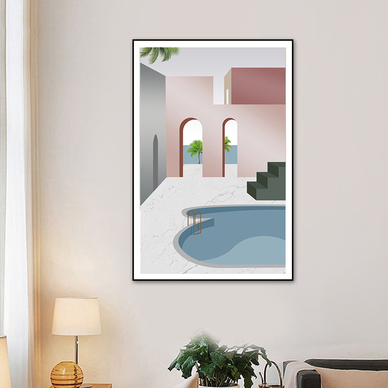 Swimming Pool Wall Art Soft Color Canvas Painting for Living Room, Textured Clearhalo 'Art Gallery' 'Canvas Art' 'Contemporary Art Gallery' 'Modern' Arts' 1616679
