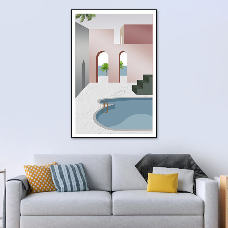Swimming Pool Wall Art Soft Color Canvas Painting for Living Room, Textured Clearhalo 'Art Gallery' 'Canvas Art' 'Contemporary Art Gallery' 'Modern' Arts' 1616680