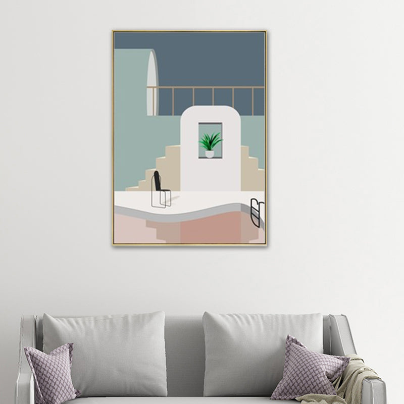 Swimming Pool Wall Art Soft Color Canvas Painting for Living Room, Textured Green Clearhalo 'Art Gallery' 'Canvas Art' 'Contemporary Art Gallery' 'Modern' Arts' 1616685
