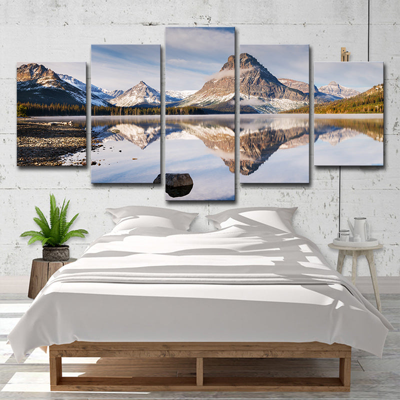 Tranquil Lake and Mountain Canvas Print Bedroom Nature Scenery Wall Art in Blue Clearhalo 'Art Gallery' 'Canvas Art' 'Country Art Gallery' 'French Country' 'Rustic' Arts' 1616728