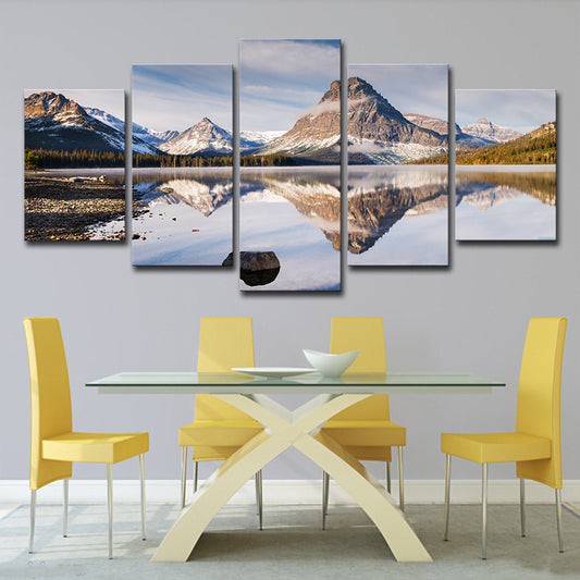 Tranquil Lake and Mountain Canvas Print Bedroom Nature Scenery Wall Art in Blue Clearhalo 'Art Gallery' 'Canvas Art' 'Country Art Gallery' 'French Country' 'Rustic' Arts' 1616729