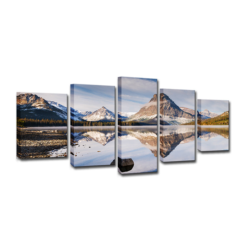 Tranquil Lake and Mountain Canvas Print Bedroom Nature Scenery Wall Art in Blue Clearhalo 'Art Gallery' 'Canvas Art' 'Country Art Gallery' 'French Country' 'Rustic' Arts' 1616730