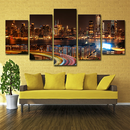 Urban Wall Decor Brown New York City Night Scenery Canvas Wall Art for Living Room Brown Clearhalo 'Art Gallery' 'Canvas Art' 'Contemporary Art Gallery' 'Modern' Arts' 1616734
