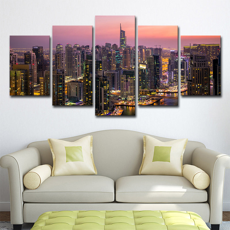 Urban Dubai Night Cityscapes Canvas Purple Multi-Piece Wall Art for Corridor Purple Clearhalo 'Art Gallery' 'Canvas Art' 'Contemporary Art Gallery' 'Modern' Arts' 1616762