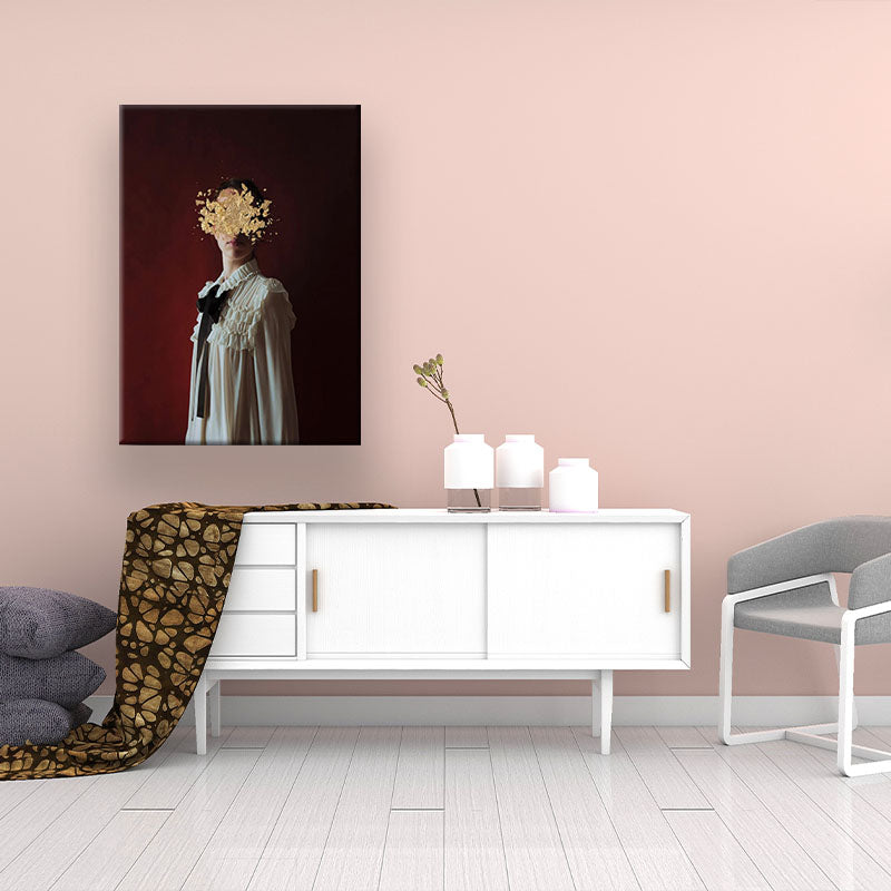 Beautiful Woman and Flower Canvas Art for Bedroom Figure Print Wall Decor in Red Clearhalo 'Arts' 'Canvas Art' 1616770