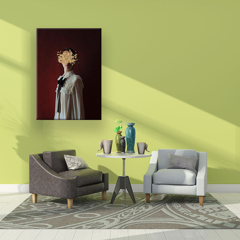 Beautiful Woman and Flower Canvas Art for Bedroom Figure Print Wall Decor in Red Clearhalo 'Arts' 'Canvas Art' 1616771