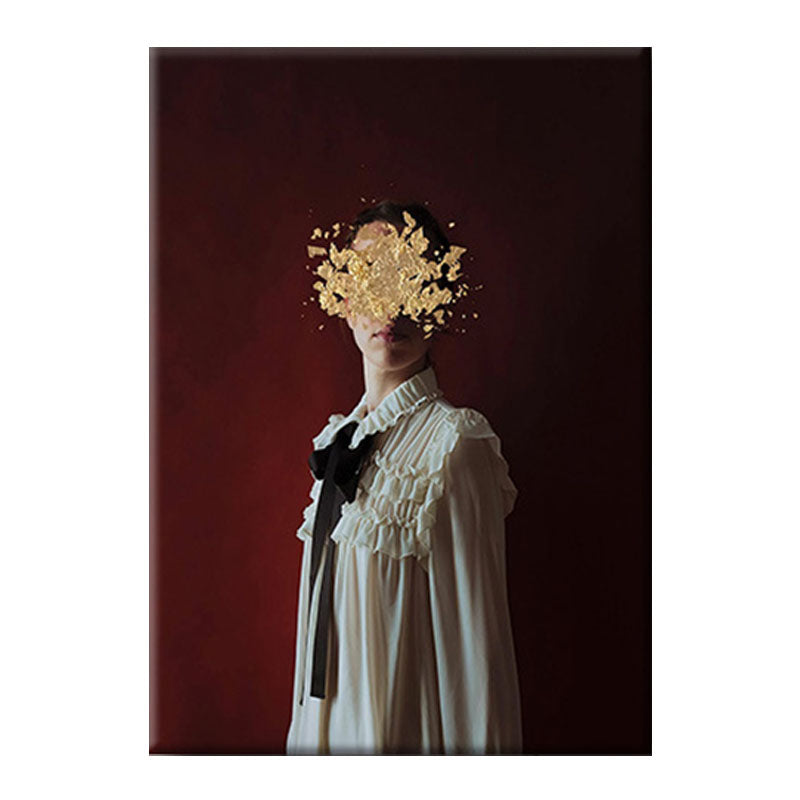 Beautiful Woman and Flower Canvas Art for Bedroom Figure Print Wall Decor in Red Clearhalo 'Arts' 'Canvas Art' 1616772