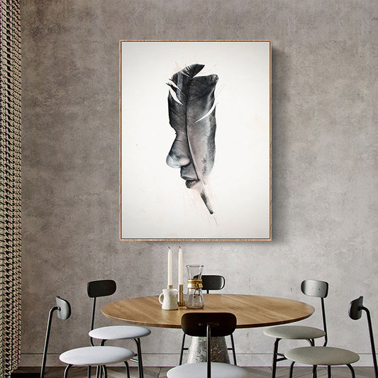 Minimalistic Feather Figure Art Print Canvas Textured Black and White Wall Decor Black Clearhalo 'Art Gallery' 'Canvas Art' 'Contemporary Art Gallery' 'Contemporary Art' 'Minimalism' 'Minimalist Art Gallery' 'Scandinavian' Arts' 1616776
