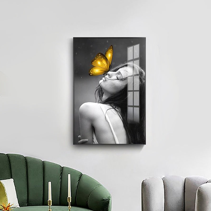 Glam Girl Print Wall Art Canvas Textured Dark Color Wall Decor for Living Room Clearhalo 'Arts' 'Canvas Art' 1616798