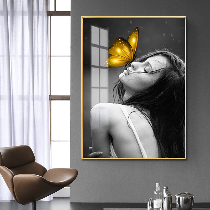 Glam Girl Print Wall Art Canvas Textured Dark Color Wall Decor for Living Room Clearhalo 'Arts' 'Canvas Art' 1616799