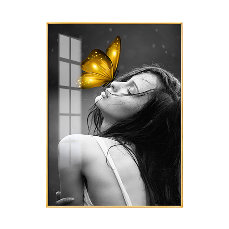 Glam Girl Print Wall Art Canvas Textured Dark Color Wall Decor for Living Room Clearhalo 'Arts' 'Canvas Art' 1616800