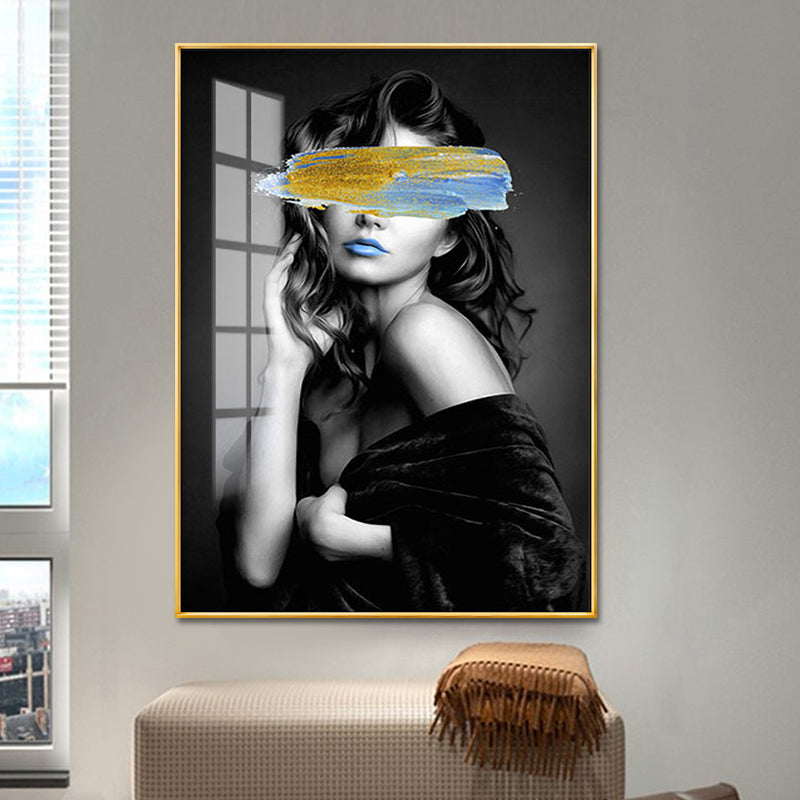 Glam Girl Print Wall Art Canvas Textured Dark Color Wall Decor for Living Room Clearhalo 'Arts' 'Canvas Art' 1616805