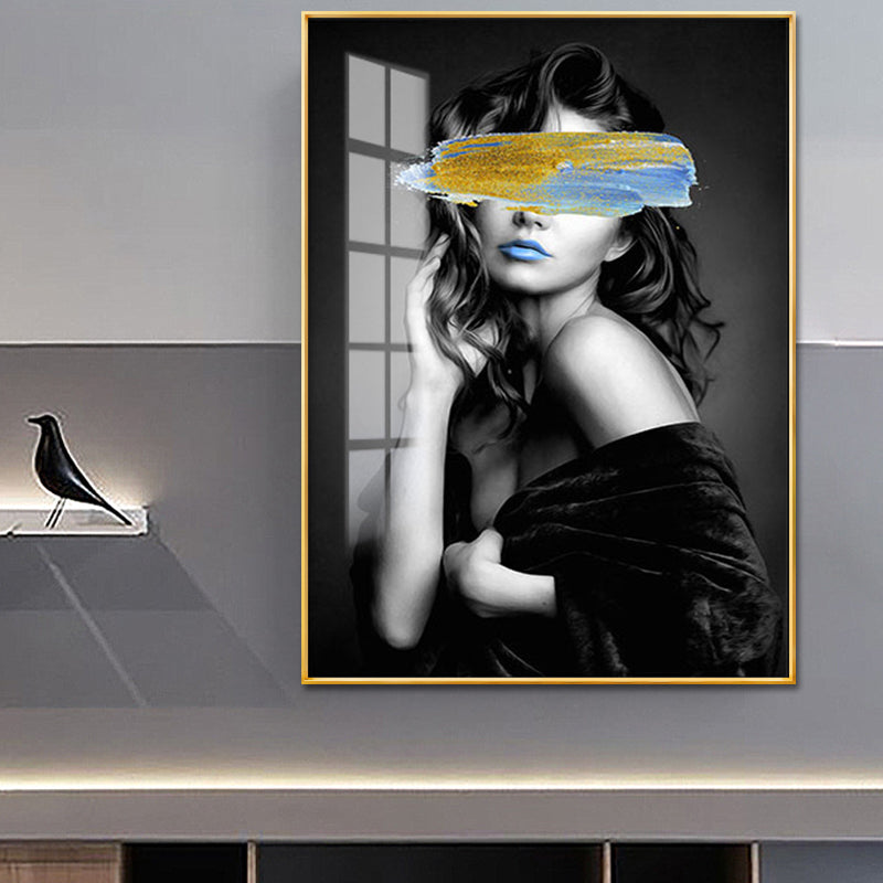 Glam Girl Print Wall Art Canvas Textured Dark Color Wall Decor for Living Room Clearhalo 'Arts' 'Canvas Art' 1616806