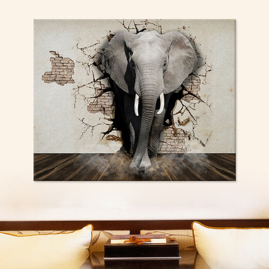 Grey African Elephant Canvas Wall Art Wild Animal Modern Textured Wall Decoration Grey Clearhalo 'Art Gallery' 'Canvas Art' 'Contemporary Art Gallery' 'Modern' Arts' 1616811