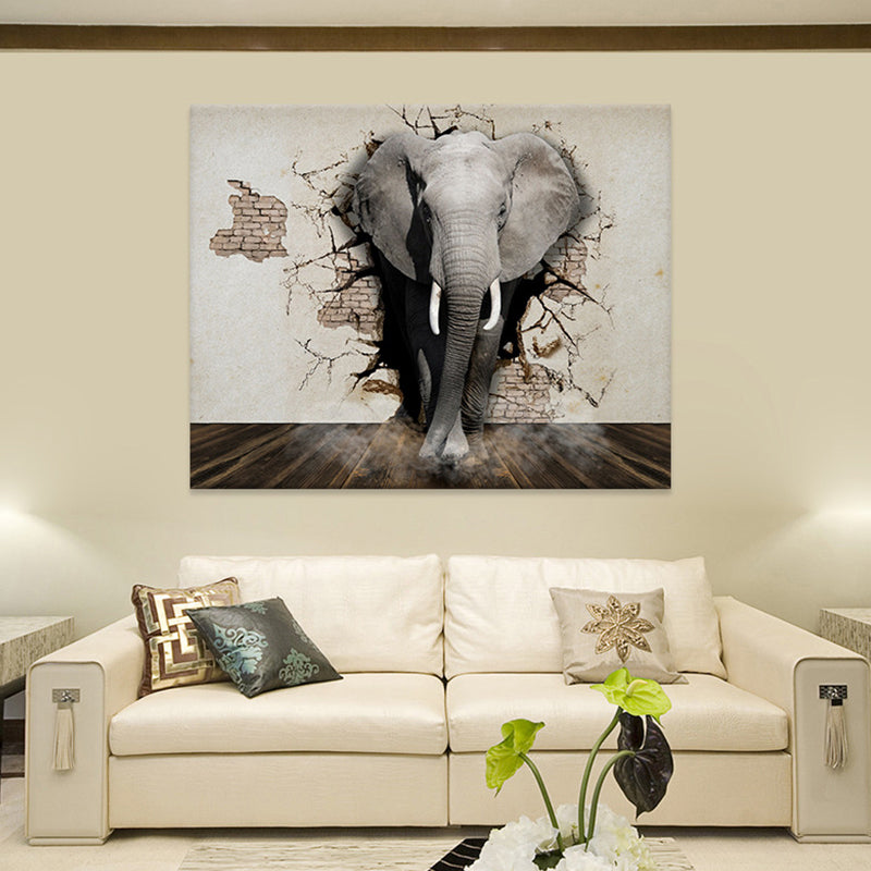 Grey African Elephant Canvas Wall Art Wild Animal Modern Textured Wall Decoration Clearhalo 'Art Gallery' 'Canvas Art' 'Contemporary Art Gallery' 'Modern' Arts' 1616812