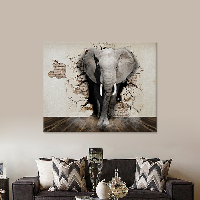 Grey African Elephant Canvas Wall Art Wild Animal Modern Textured Wall Decoration Clearhalo 'Art Gallery' 'Canvas Art' 'Contemporary Art Gallery' 'Modern' Arts' 1616813