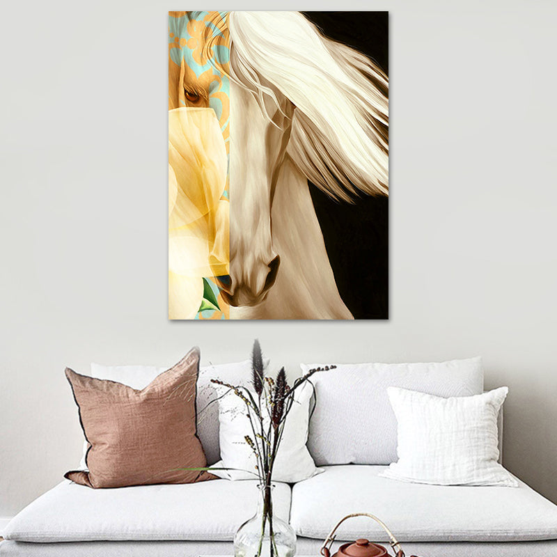 White Horse Wall Art Decor Textured Surface Contemporary Living Room Canvas Print Clearhalo 'Art Gallery' 'Canvas Art' 'Contemporary Art Gallery' 'Modern' Arts' 1616819