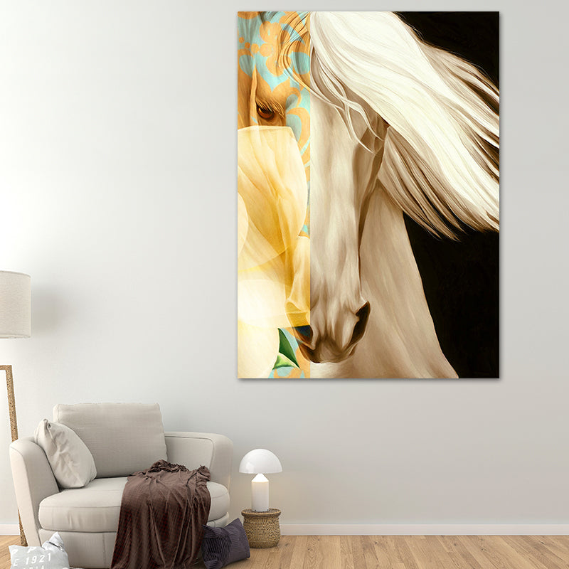 White Horse Wall Art Decor Textured Surface Contemporary Living Room Canvas Print Clearhalo 'Art Gallery' 'Canvas Art' 'Contemporary Art Gallery' 'Modern' Arts' 1616820