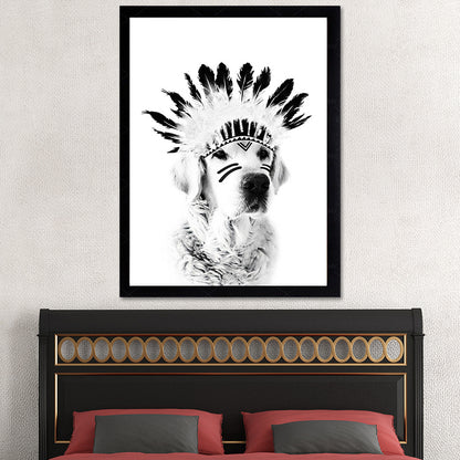 Indian Dog Pet Canvas Farmhouse Textured Wall Art in Black and White for Kids Room White Clearhalo 'Art Gallery' 'Canvas Art' 'Country Art Gallery' 'French Country' 'Rustic' Arts' 1616832