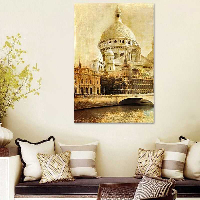 Global Inspired Castle Wall Art Brown Sitting Room Canvas, Textured Surface Brown Clearhalo 'Arts' 'Canvas Art' 1616839