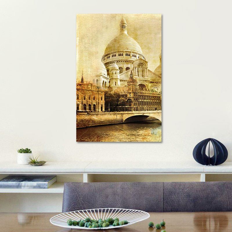 Global Inspired Castle Wall Art Brown Sitting Room Canvas, Textured Surface Clearhalo 'Arts' 'Canvas Art' 1616840