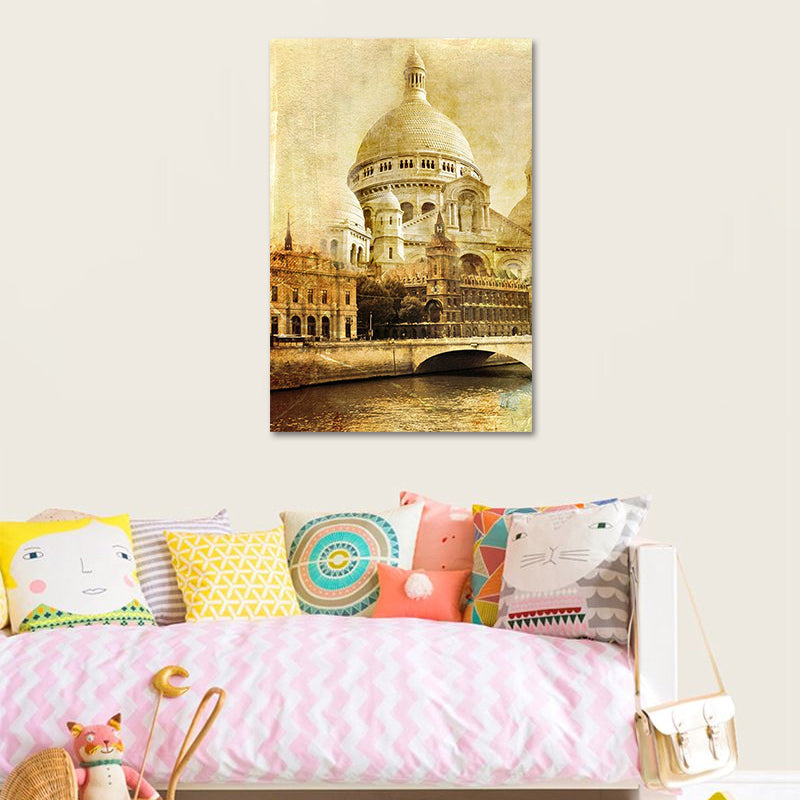 Global Inspired Castle Wall Art Brown Sitting Room Canvas, Textured Surface Clearhalo 'Arts' 'Canvas Art' 1616841