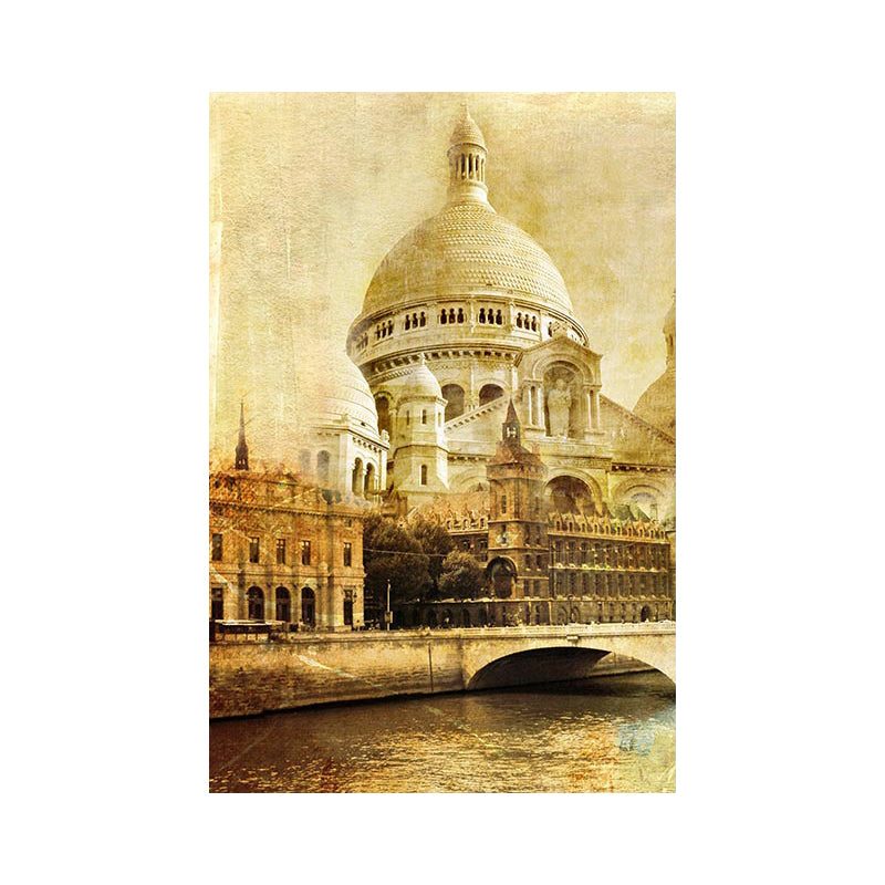 Global Inspired Castle Wall Art Brown Sitting Room Canvas, Textured Surface Clearhalo 'Arts' 'Canvas Art' 1616842