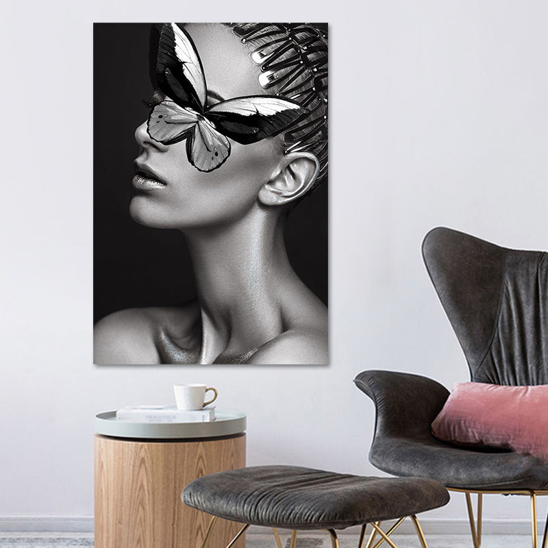 Glam Woman Figure Wall Art Dark Color Textured Surface Canvas Print for House Interior Clearhalo 'Arts' 'Canvas Art' 1616868