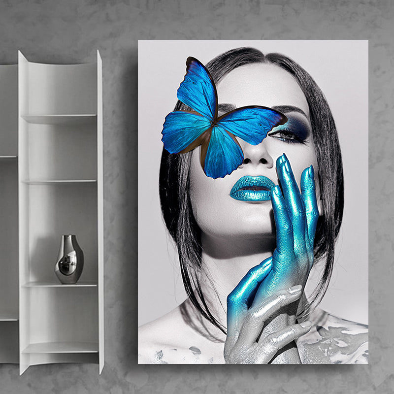 Glam Woman Figure Wall Art Dark Color Textured Surface Canvas Print for House Interior Blue Clearhalo 'Arts' 'Canvas Art' 1616874