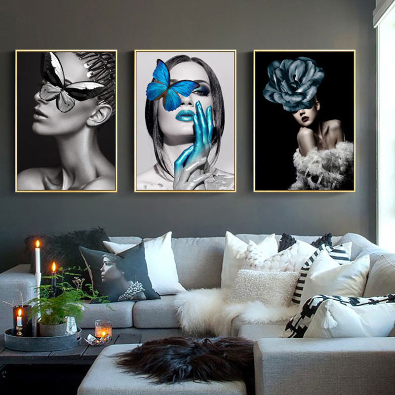 Glam Woman Figure Wall Art Dark Color Textured Surface Canvas Print for House Interior Clearhalo 'Arts' 'Canvas Art' 1616876