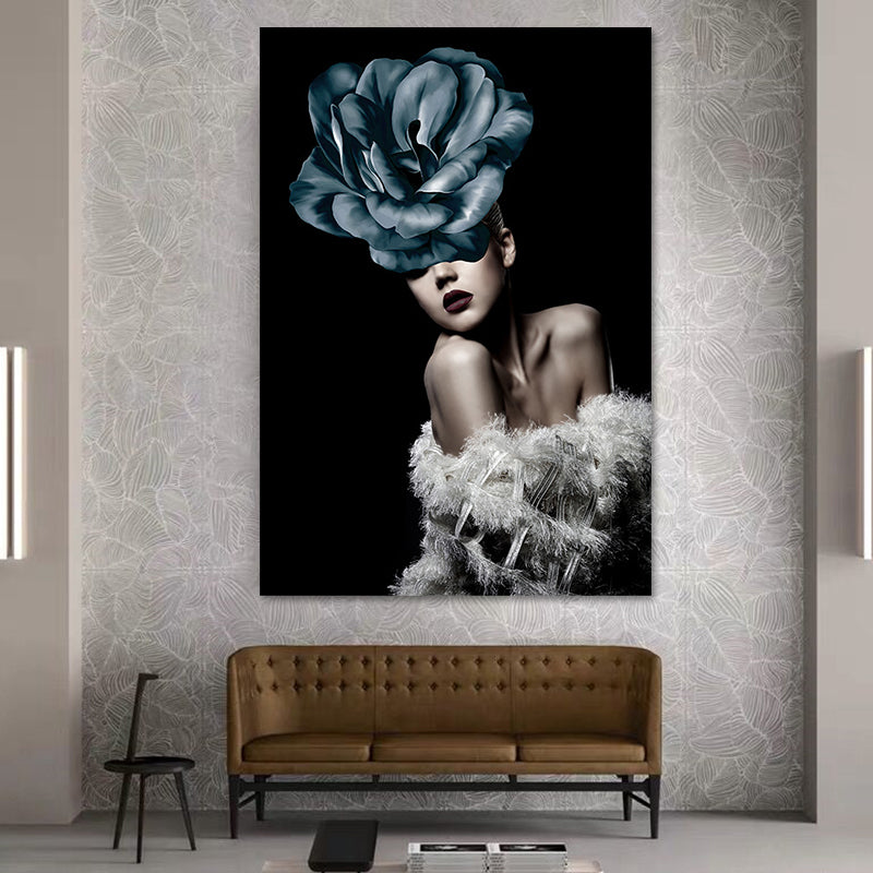 Glam Woman Figure Wall Art Dark Color Textured Surface Canvas Print for House Interior White Clearhalo 'Arts' 'Canvas Art' 1616881