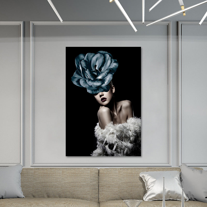 Glam vrouw figuur muur kunst donkere kleur gestructureerde oppervlakte canvas print voor huis interieur