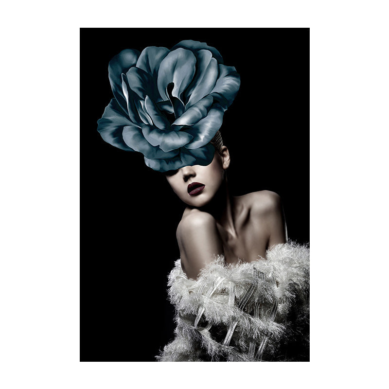 Glam Woman Figure Wall Art Dark Color Textured Surface Canvas Print for House Interior Clearhalo 'Arts' 'Canvas Art' 1616884