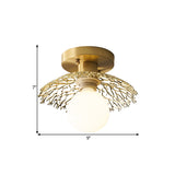 Cottage Cage Design Flush Lamp Single Head Metallic Semi Flush Ceiling Light in Brass