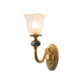 Floral Dining Room Wall Sconce Farmhouse Clear Ribbed Glass 6"/17" W 2 Lights Brass Wall Mounted Lighting Clearhalo 'Wall Lamps & Sconces' 'Wall Lights' Lighting' 1616911
