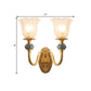 Floral Dining Room Wall Sconce Farmhouse Clear Ribbed Glass 6"/17" W 2 Lights Brass Wall Mounted Lighting Clearhalo 'Wall Lamps & Sconces' 'Wall Lights' Lighting' 1616917