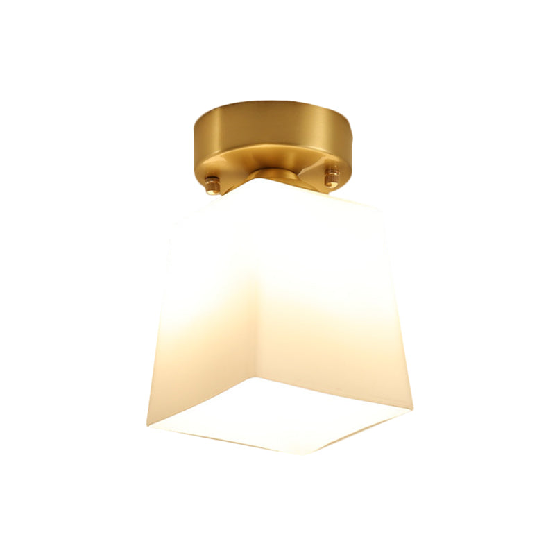 White Glass Brass Flush Lamp Scalloped/Shell/Trapezoid 1 Light Cottage Ceiling Mounted Lighting for Stairway Clearhalo 'Ceiling Lights' 'Close To Ceiling Lights' 'Close to ceiling' 'Flush mount' Lighting' 1616997
