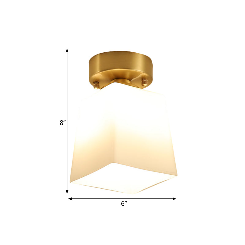 White Glass Brass Flush Lamp Scalloped/Shell/Trapezoid 1 Light Cottage Ceiling Mounted Lighting for Stairway Clearhalo 'Ceiling Lights' 'Close To Ceiling Lights' 'Close to ceiling' 'Flush mount' Lighting' 1616998