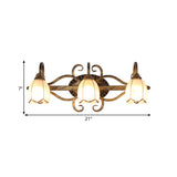 Retro Style Epiphyllum Wall Light 3-Bulb Cream Glass Vanity Wall Sconce with Branch Design in Brass Clearhalo 'Vanity Lights' 'Wall Lights' Lighting' 1617029
