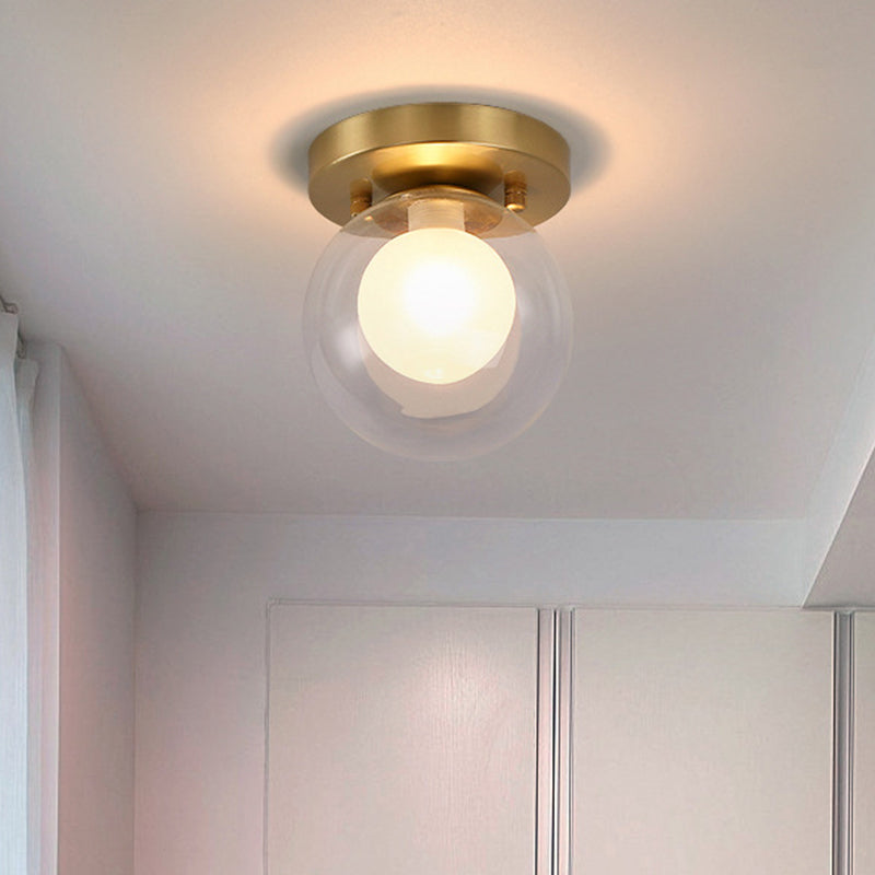 Brass Single Bulb Ceiling Flush Warehouse Clear and Opal Glass Dual Orb Flush Mount Fixture
