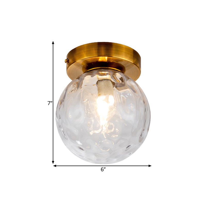Single Bulb Flush Mount Vintage Modo Clear Dimpled Glass Ceiling Light Fixture in Brass Clearhalo 'Ceiling Lights' 'Close To Ceiling Lights' 'Close to ceiling' 'Flush mount' Lighting' 1617072