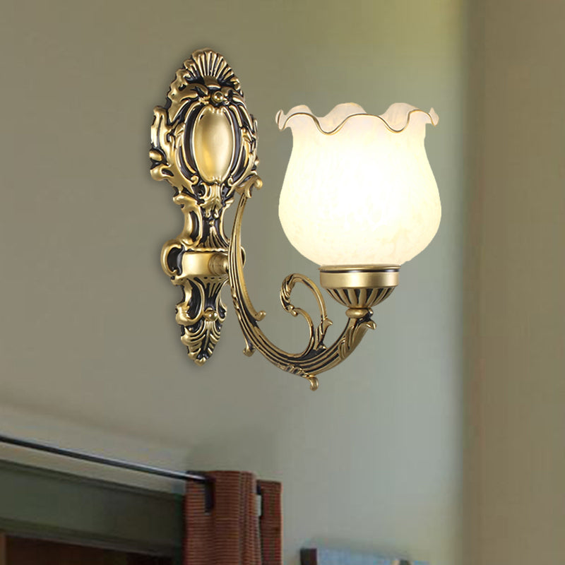 Loft Style Bud Wall Mount Lamp Single Bulb Opaline Glass Wall Lighting Fixture in Black/White/Brass Brass Clearhalo 'Wall Lamps & Sconces' 'Wall Lights' Lighting' 1617086