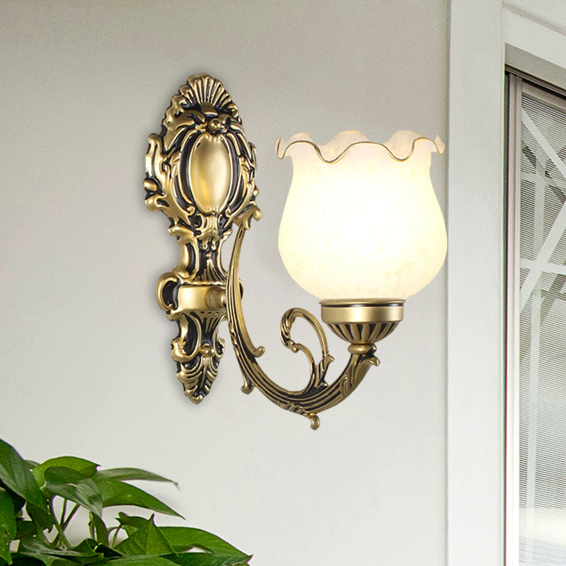 Loft Style Bud Wall Mount Lamp Single Bulb Opaline Glass Wall Lighting Fixture in Black/White/Brass Clearhalo 'Wall Lamps & Sconces' 'Wall Lights' Lighting' 1617087