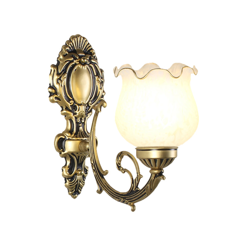 Loft Style Bud Wall Mount Lamp Single Bulb Opaline Glass Wall Lighting Fixture in Black/White/Brass Clearhalo 'Wall Lamps & Sconces' 'Wall Lights' Lighting' 1617088