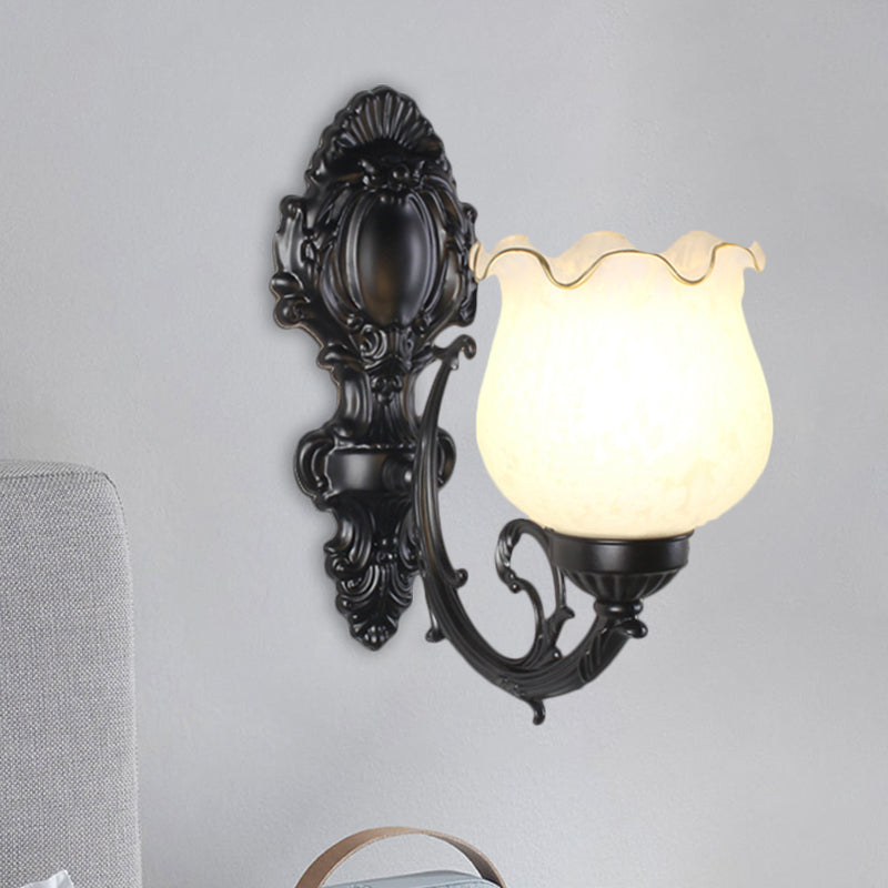 Loft Style Bud Wall Mount Lamp Single Bulb Opaline Glass Wall Lighting Fixture in Black/White/Brass Clearhalo 'Wall Lamps & Sconces' 'Wall Lights' Lighting' 1617097